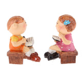 Max 1 Pair Resin Dolls for Garden Flower Pot Bonsai Lawn Decor Brown Chair