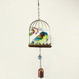 Max Birdcage Iron Craft Bird Wall Hanging Wind Chime Statue Decorative Blue