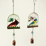 Max Birdcage Iron Craft Bird Wall Hanging Wind Chime Statue Decorative Blue