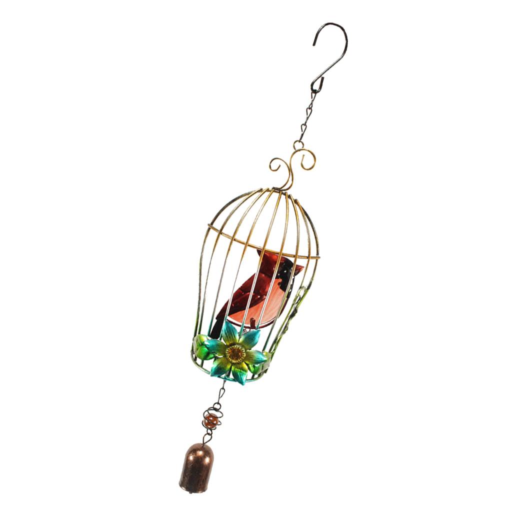 Max Birdcage Iron Craft Bird Wall Hanging Wind Chime Statue Garden Decor Red