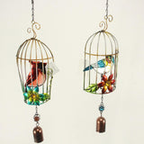 Max Birdcage Iron Craft Bird Wall Hanging Wind Chime Statue Garden Decor Red