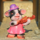 Max Miniature Dollhouse Bonsai Craft Garden Landscape Resin Pig Decor Play the Violin B