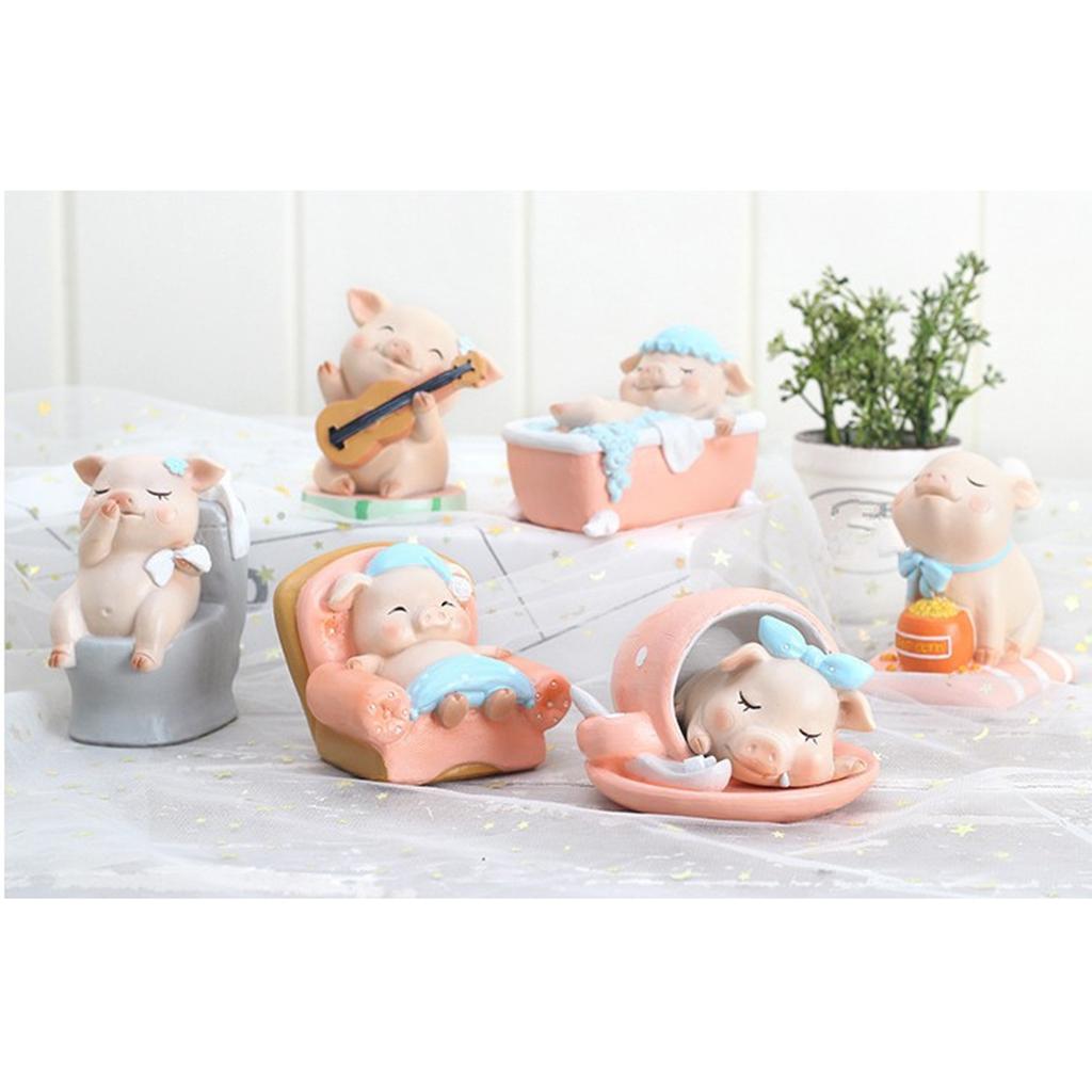Max Miniature Pig Model Statue Fairy Garden Decor Toy Acting cute Guitar pig