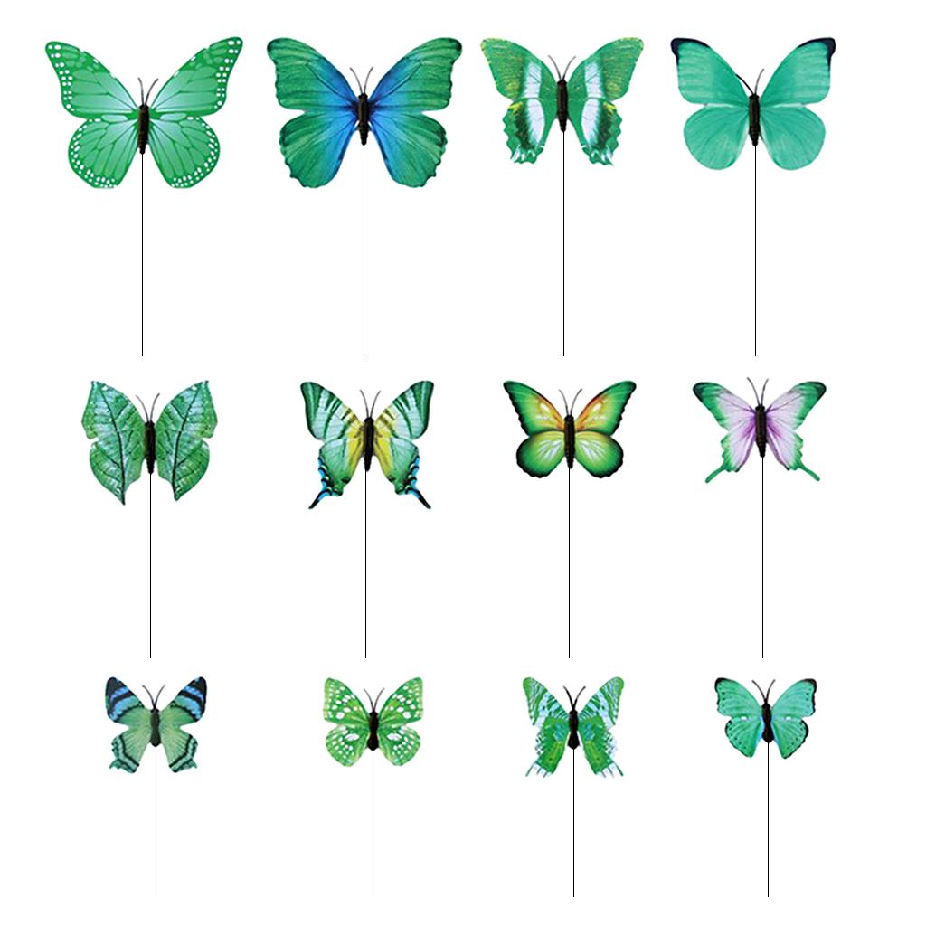 Max 12 Pieces Garden Yard Planter Butterfly Stakes Lawn Decor Ornaments Green