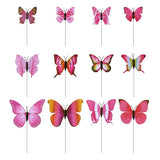Max 12 Pieces Garden Yard Planter Butterfly Stakes Lawn Decor Ornaments Rose Red