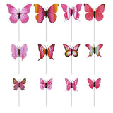 Max 12 Pieces Garden Yard Planter Butterfly Stakes Lawn Decor Ornaments Rose Red