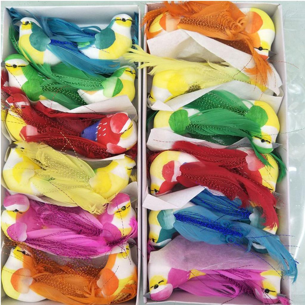 Max 12pcs Colorful Artificial Foam Birds with Clamps Home Garden Decor DIY Craft