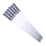 Max 6 Pieces Outdoor Barbecue Wooden Handle Stainless Steel Skewers Needles 52cm