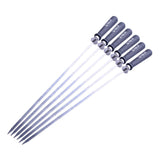 Max 6 Pieces Outdoor Barbecue Wooden Handle Stainless Steel Skewers Needles 52cm