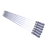 Max 6 Pieces Outdoor Barbecue Wooden Handle Stainless Steel Skewers Needles 52cm
