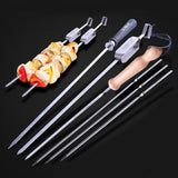 Max 6 Pieces Outdoor Barbecue Wooden Handle Stainless Steel Skewers Needles 52cm