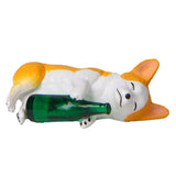 Max Holding Winebottle Mini Corgi Huskie Dog Figurine Decor Green Bottle Corgi