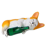 Max Holding Winebottle Mini Corgi Huskie Dog Figurine Decor Green Bottle Corgi