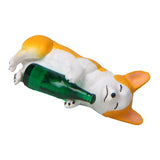 Max Holding Winebottle Mini Corgi Huskie Dog Figurine Decor Green Bottle Corgi