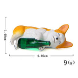 Max Holding Winebottle Mini Corgi Huskie Dog Figurine Decor Green Bottle Corgi