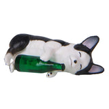 Max Holding Winebottle Mini Corgi Huskie Dog Figurine Decor Green Bottle Huskie