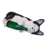 Max Holding Winebottle Mini Corgi Huskie Dog Figurine Decor Green Bottle Huskie