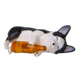 Max Holding Winebottle Mini Corgi Huskie Dog Figurine Decor Yellow Bottle Huskie