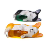 Max Holding Winebottle Mini Corgi Huskie Dog Figurine Decor Yellow Bottle Huskie