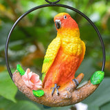 Max Hanging Parrot Statue Sculpture On Metal Round Ring  A