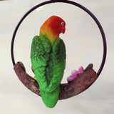 Max Hanging Parrot Statue Sculpture On Metal Round Ring  B