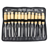 Max 12Pcs Professional Woodworking Carving Hand Tool Set with Carrying Case