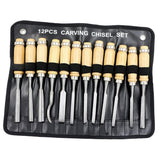 Max 12Pcs Professional Woodworking Carving Hand Tool Set with Carrying Case
