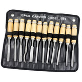 Max 12Pcs Professional Woodworking Carving Hand Tool Set with Carrying Case
