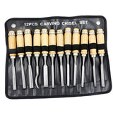 Max 12Pcs Professional Woodworking Carving Hand Tool Set with Carrying Case