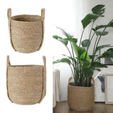 Max Natural Straw Woven Flower Pot Basket Green Plant Holder Cloth Hamper S