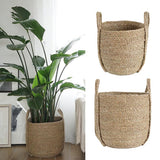 Max Natural Straw Woven Flower Pot Basket Green Plant Holder Cloth Hamper S