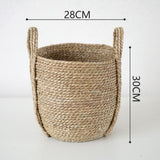 Max Natural Straw Woven Flower Pot Basket Green Plant Holder Cloth Hamper S