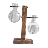 Max Test Tube Flower Vase Wooden Stand for Hydroponic Plant Stand with 2 Vase(A)