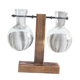 Max Test Tube Flower Vase Wooden Stand for Hydroponic Plant Stand with 2 Vase(B)