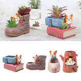 Maxbell Creative Resin Succulent Pot Garden Planter Corgi Figurine Home Decor Pencil