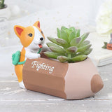 Maxbell Creative Resin Succulent Pot Garden Planter Corgi Figurine Home Decor Pencil