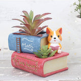 Maxbell Creative Resin Succulent Pot Garden Planter Corgi Figurine Home Decor Book