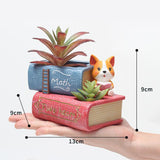 Maxbell Creative Resin Succulent Pot Garden Planter Corgi Figurine Home Decor Book