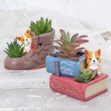 Maxbell Creative Resin Succulent Pot Garden Planter Corgi Figurine Home Decor Book