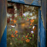 Hanging Metal Wall Decor Door Wreath Chickadees Flowers Wreath Wall Art