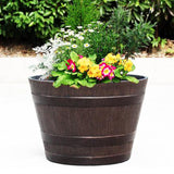 Maxbell Whisky Barrel Garden Planter Resin Rustic Garden Decor Classic 15.5 inch