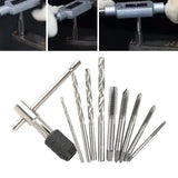 Maxbell Hand Tap Set Screw Thread Taps T-Wrench Reamer Twist Drill Bit 10Pcs
