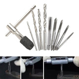 Maxbell Hand Tap Set Screw Thread Taps T-Wrench Reamer Twist Drill Bit 10Pcs