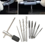 Maxbell Hand Tap Set Screw Thread Taps T-Wrench Reamer Twist Drill Bit 10Pcs