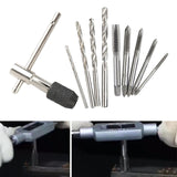 Maxbell Hand Tap Set Screw Thread Taps T-Wrench Reamer Twist Drill Bit 10Pcs