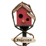 Maxbell Bird House Stakes Handpainted Farmhouse Style Weatherproof for Yard Patio red