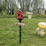 Maxbell Bird House Stakes Handpainted Farmhouse Style Weatherproof for Yard Patio red