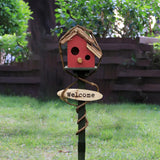 Maxbell Bird House Stakes Handpainted Farmhouse Style Weatherproof for Yard Patio red