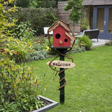 Maxbell Bird House Stakes Handpainted Farmhouse Style Weatherproof for Yard Patio red
