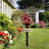 Maxbell Bird House Stakes Handpainted Farmhouse Style Weatherproof for Yard Patio red